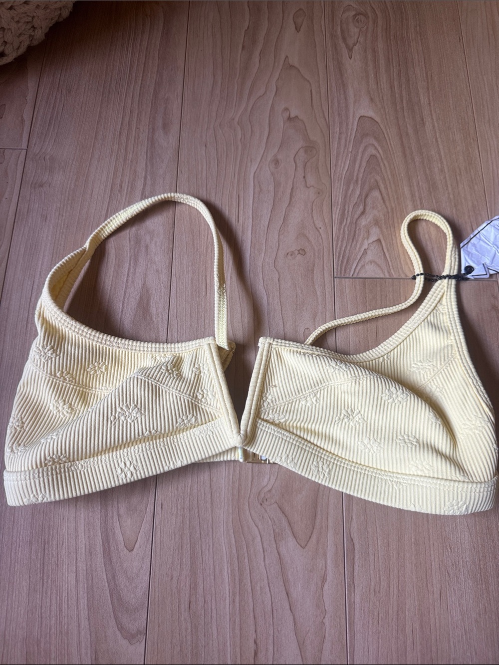 Ribbed V-Neck Bikini Top in Pale Yellow